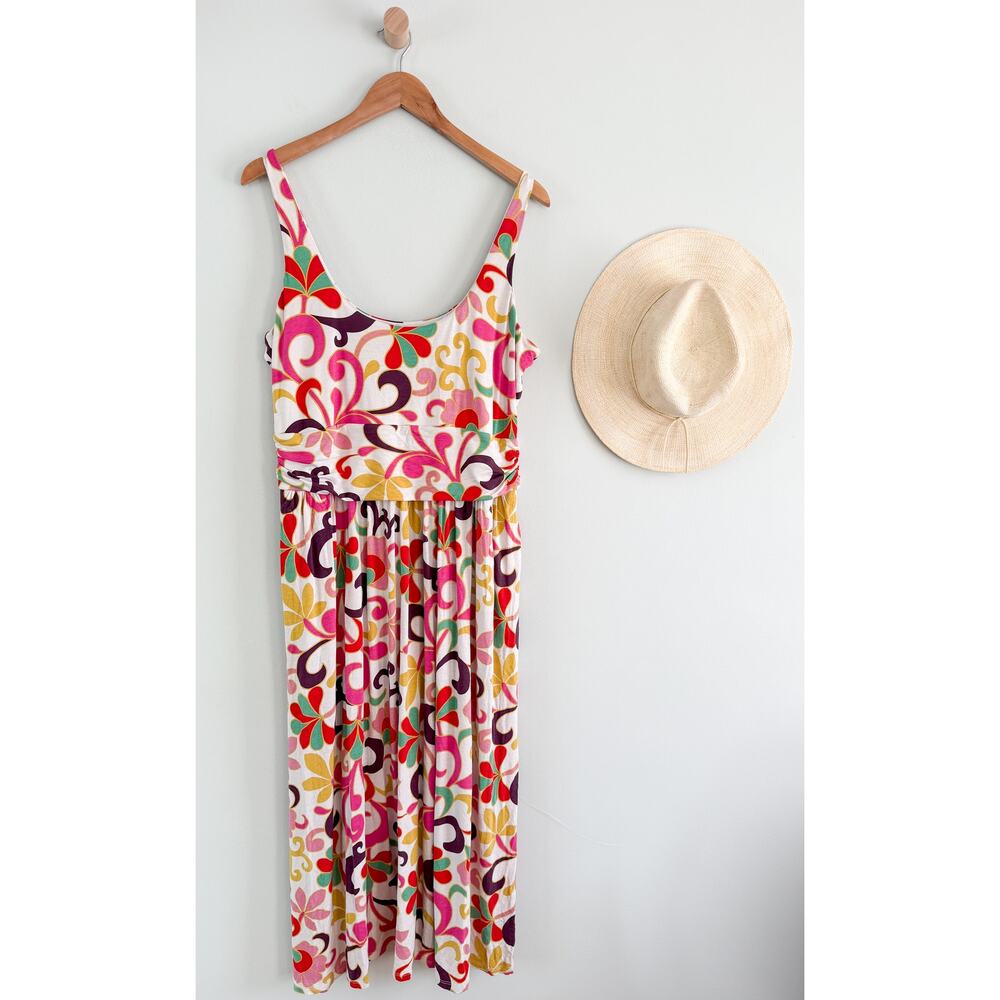 Boden | Scoop Neck Jersey Midi Dress Abstract Floral Multi | Sz 18R